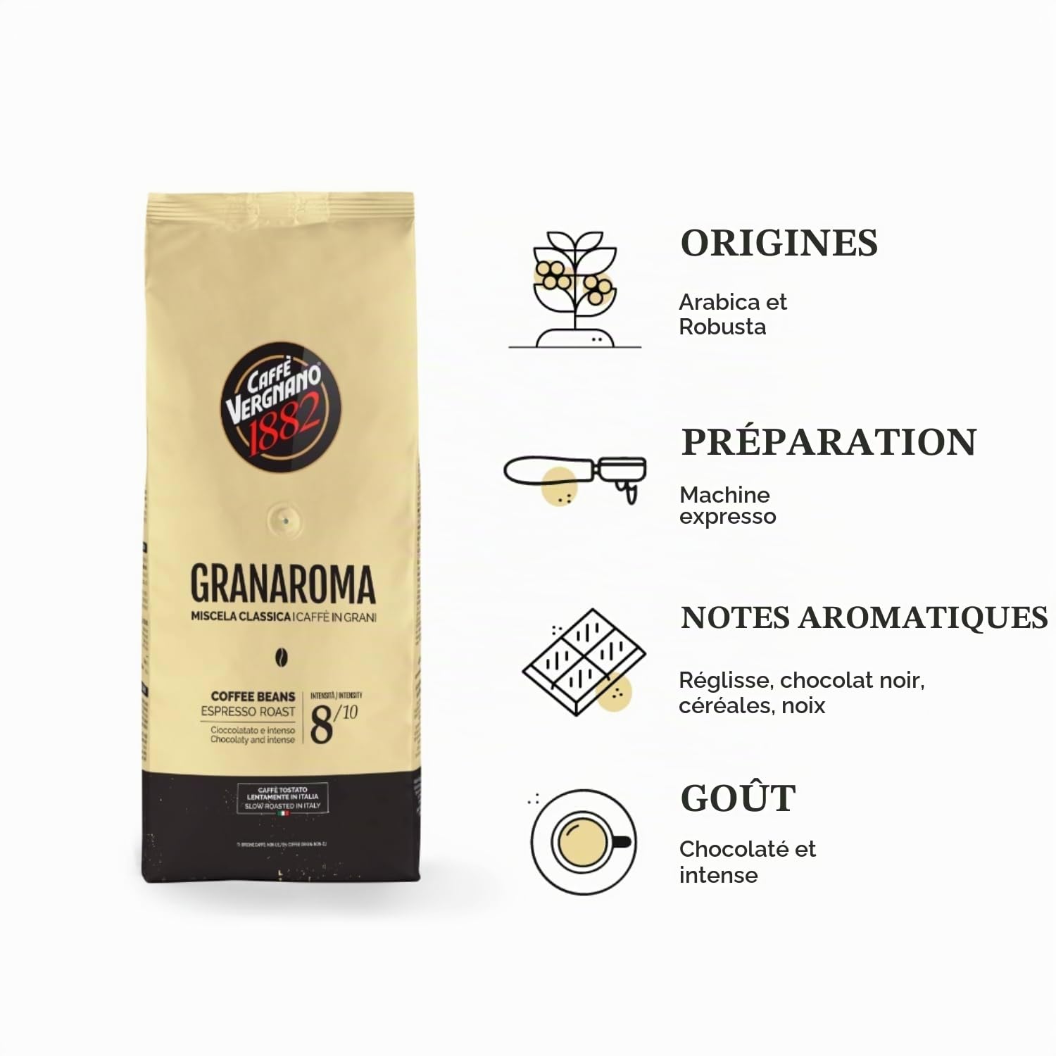 Caffè Vergnano 1882 Grains de café Granaroma - 1 kg (4 paquet)