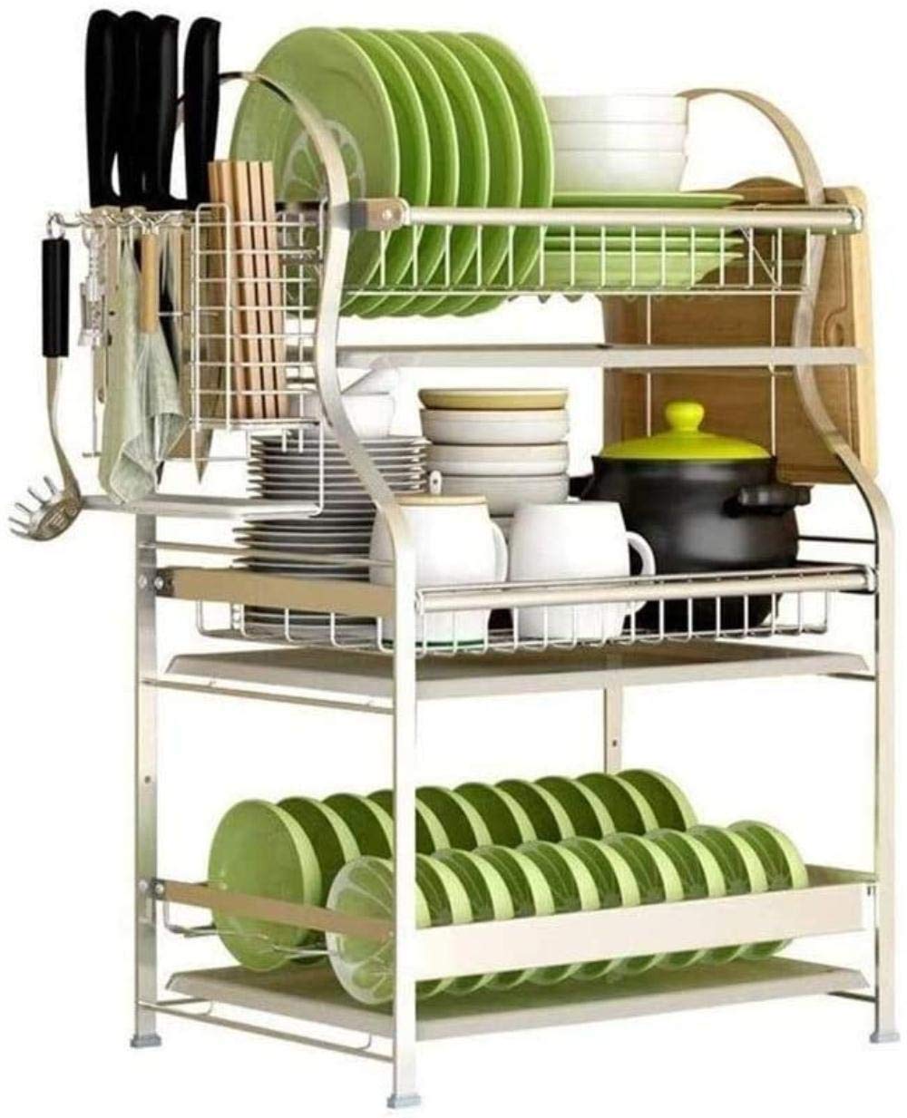 OGMOYT Dish Rack, Drain Rack Drying Racks Kitchen Cutlery Dish Drainer Plastic Drip Tray, Chopstick Cutting Board Holder, 3 Tier Storage Rack Plates Bowl Tableware