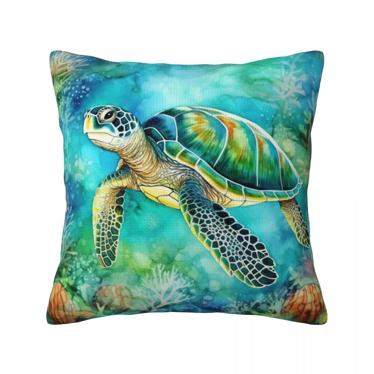 Funda Cojin 65x65 cm Juego de 2 Fundas de Cojines Tortugas Funda de Almohada de Lino, Fundas de Cojín Verde Cojines para Exterior, Funda Cojines Decorativos para Sofá Coche Cama Estar Jardin -LY249