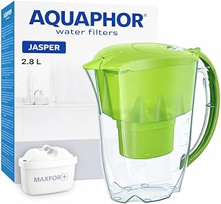 AQUAPHOR Wasserfilter Jasper Hellgrün inkl. 1 MAXFOR+ Filter I Reduziert Kalk & Chlor I Karaffe für 2,8l I Tischwasserfilter I Passt in die Kühlschranktür