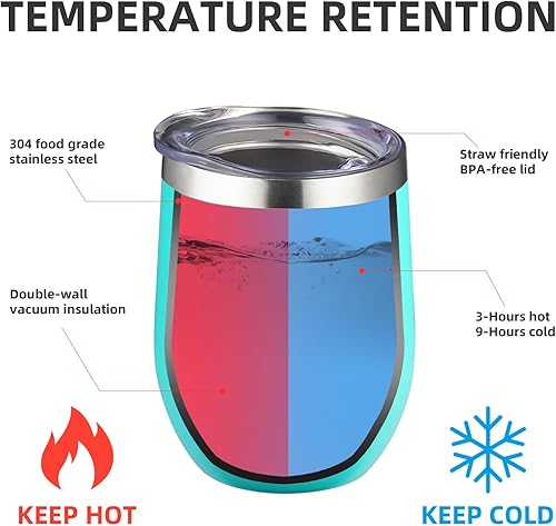 Miniatura 3 de Vaso de vino aislado de 12 onzas con tapa y popote, vaso de vino de acero inoxidable sin tallo de doble pared al vacío para café, champaña, oficina