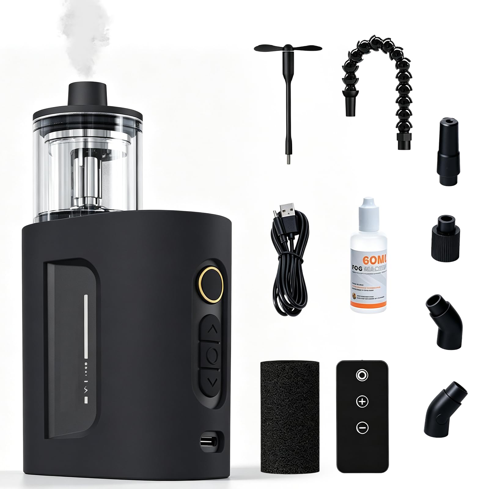 Mini Nebelmaschine mit Fernbedienung, CF3 30W Tragbarer Fogger Smoke Machine mit Akku, USB-Lüfter, 5 Einstellbare Intensitätsstufen, Videoproduktion Rauchmaschine für Fotografie Partys Halloween