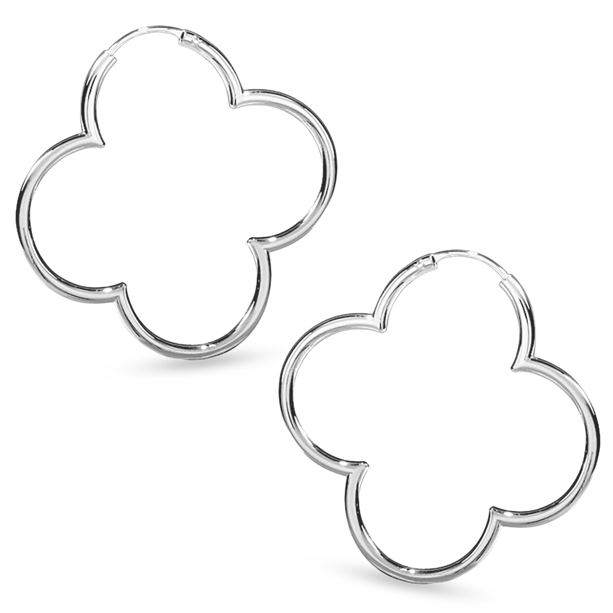 Vinani Damen Ohrringe 925 Silber - Creolen Ohrring Set für Frauen aus 925 Sterling Silber glänzende Blume mittel Hoop Flower Kreolen 2CBS
