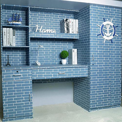 Image of FOKRIM Blue Bricks 45.5x305cm 14 SQFT Wallpaper for Walls self Adhesive Wallpaper Vinyl Peel and Stick Wallpaper for Walls Living Room,Bedroom,Kitchen