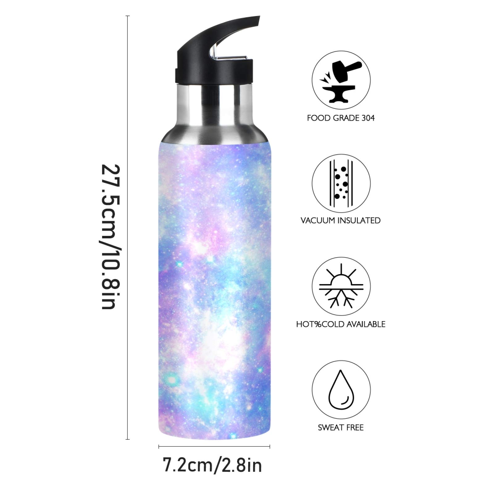 Galaxy Rainbow Star Tie Dye Sport-Wasserflasche mit Strohhalm, vakuumisolierte Edelstahl-Thermoflasche, auslaufsicher, BPA-frei, Trinkflasche für Fitnessstudio, Fitness, Camping, 600 ml