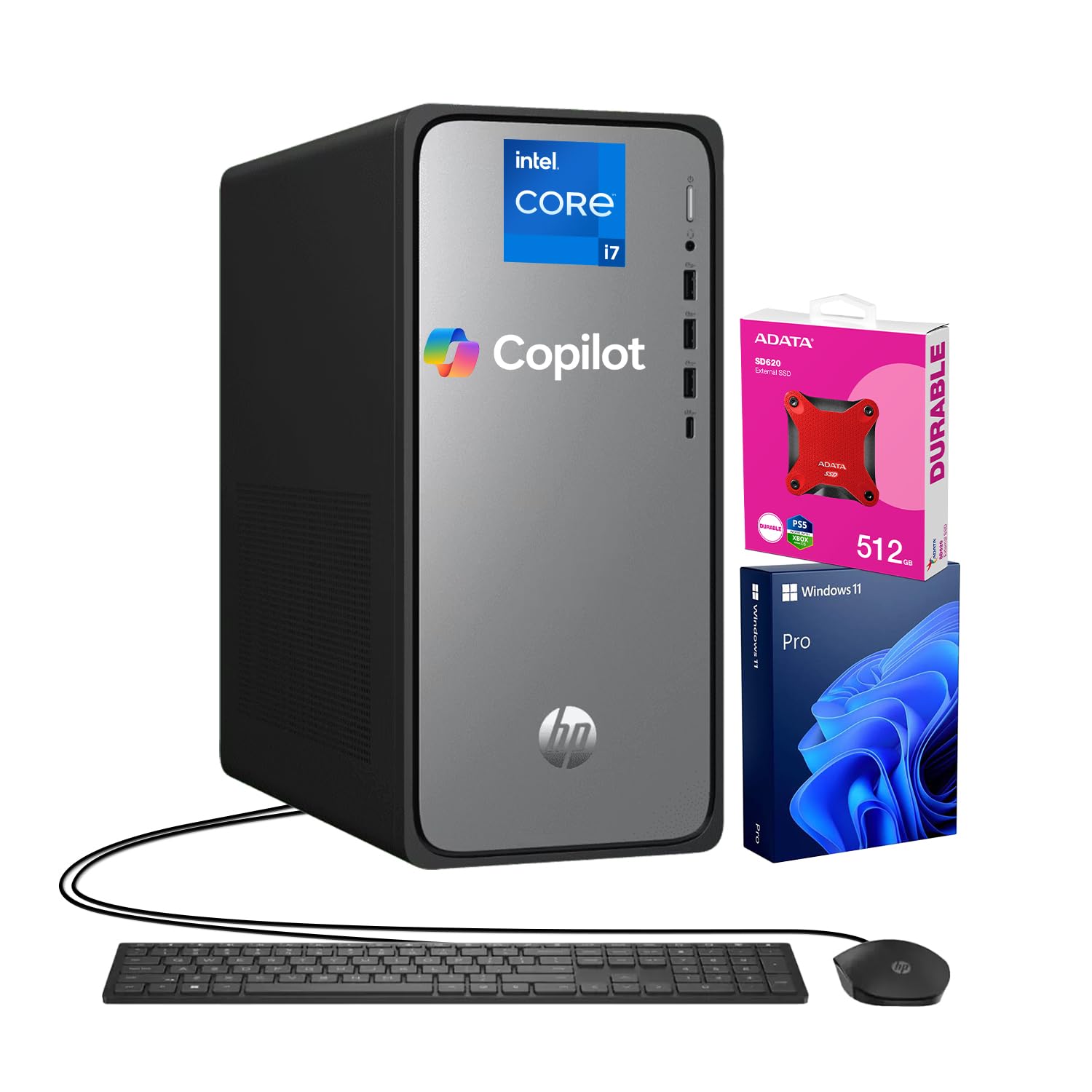 HP 2025 Omnidesk (Envy Next Brand) M02 AI Copilot Business Tower Desktop, Core i7-14700, 64GB DDR5, 4TB SSD, Wired KB & Mouse, Wi-Fi 6, Bluetooth, W11P, Bundle with ADATA 512GB External SSD