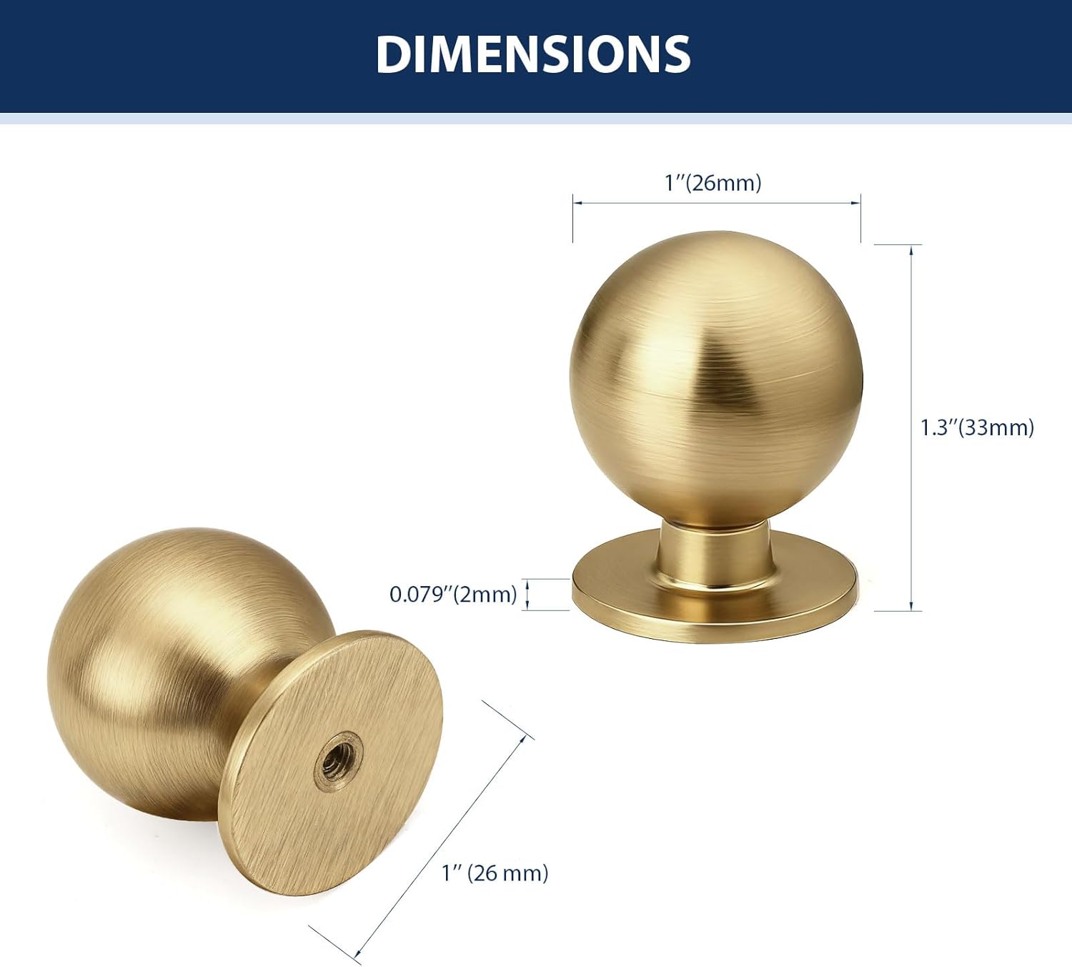 Orger 10 Pack 1 Inch Diameter Solid Champagne Bronze Cabinet Knobs,Single Hole Ball Drawer Knob, Kitchen Dresser Knobs