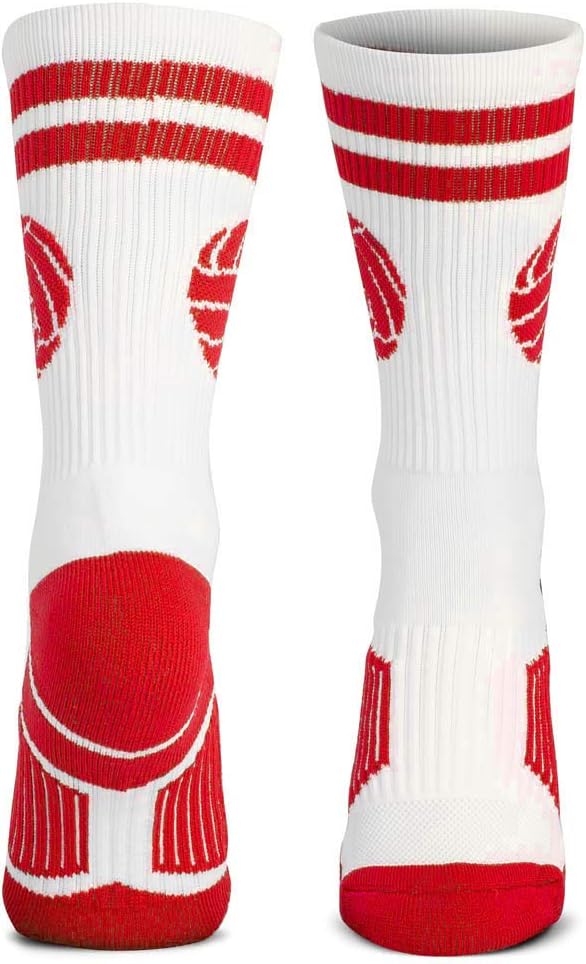 ChalkTalkSPORTS Volleyball Socks - Cushioned Mid-Calf Crew - Classic Ball | Moisture-Wicking Performance Blend, Athletic Volleyball Gear, Stay-Up Technology, Arch Support, Breathable, Women and Girls