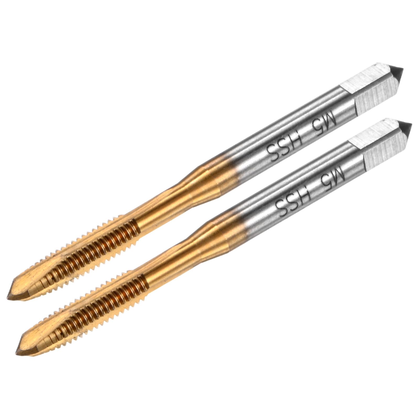 M METERXITY 2-Pack M5x0.8mm Metric Thread Tap, HSS Titanium Coated 63mm Length Straight Flute Right Hand Thread Screw Tapping Tool for Drilling/Milling Machines/CNC Machine Tools