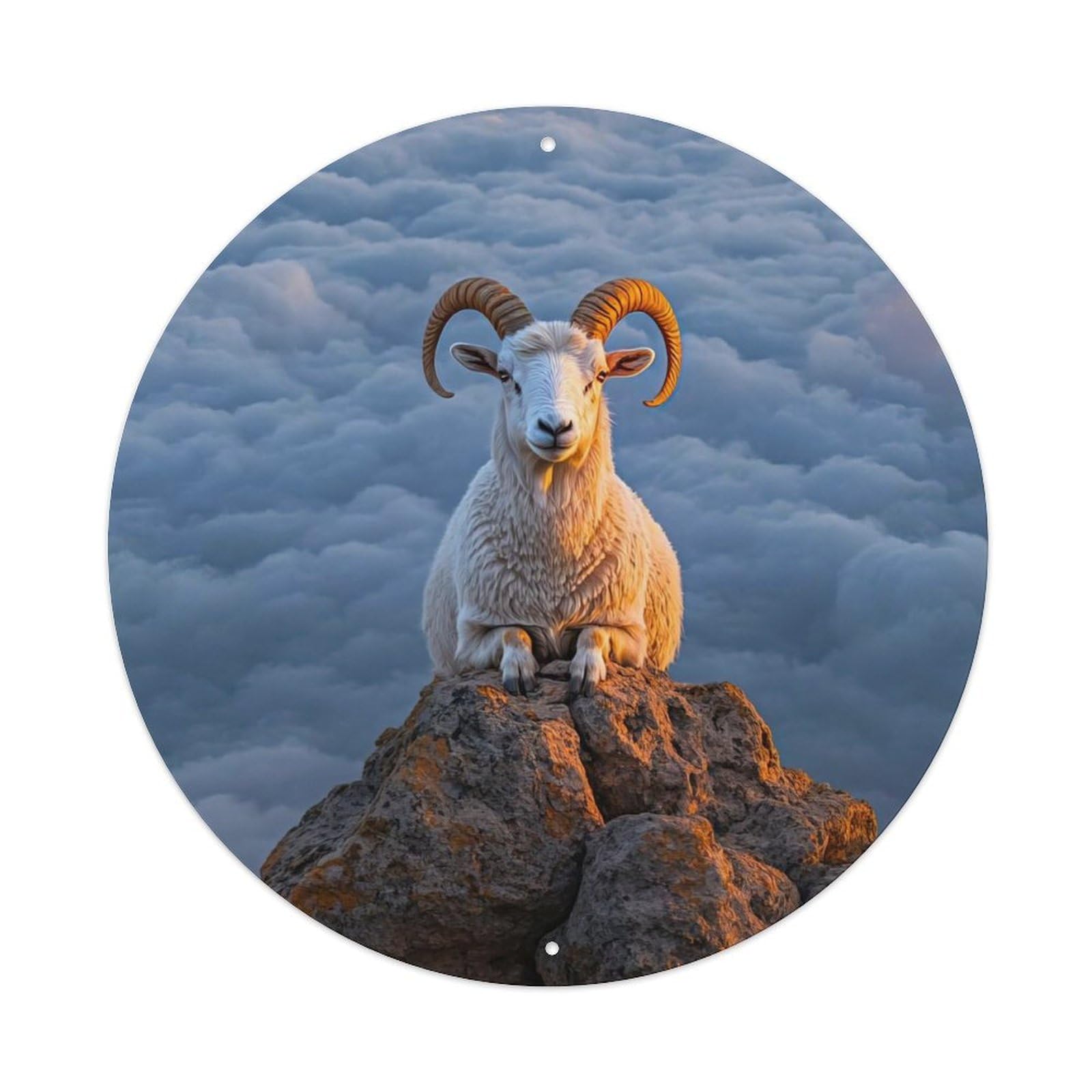 Bighorn Sheep Animal Mountain Peak Cloudscape Sunset Glory Wildlife Nature Scenery Vintage Metal Tin Sign Plaque Wall Decor for Cafe, Club Bar, Office, Garden Metal Poster 8x8Inch