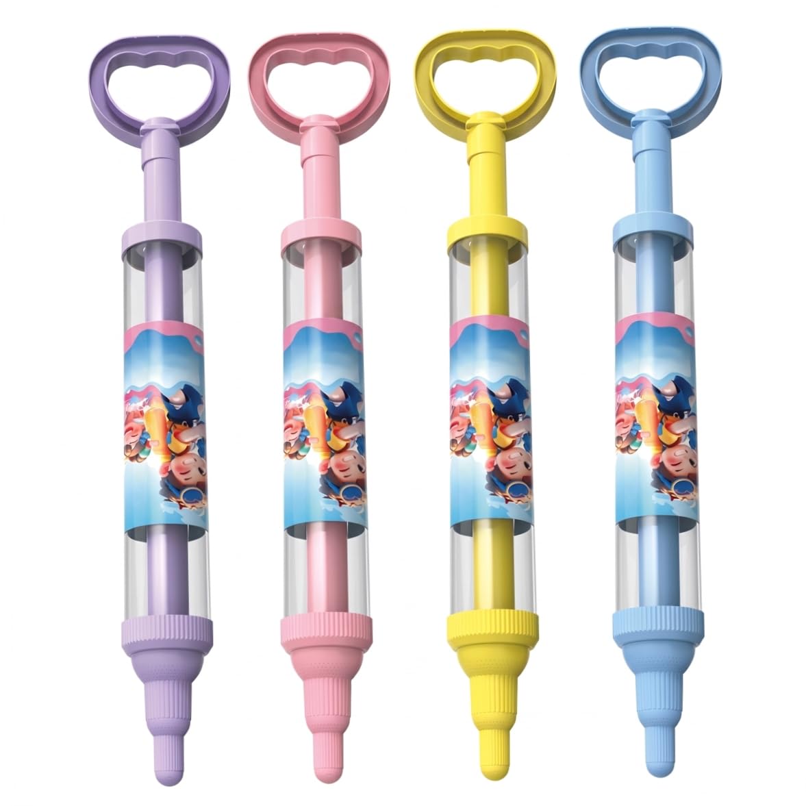 Set di 4 pistole ad acqua a forma di fuochi d'artificio per bambini con getto rotante a 3 strati capacità di 400 ml design cartone animato giocattolo per esterni spiaggia piscina e giardino