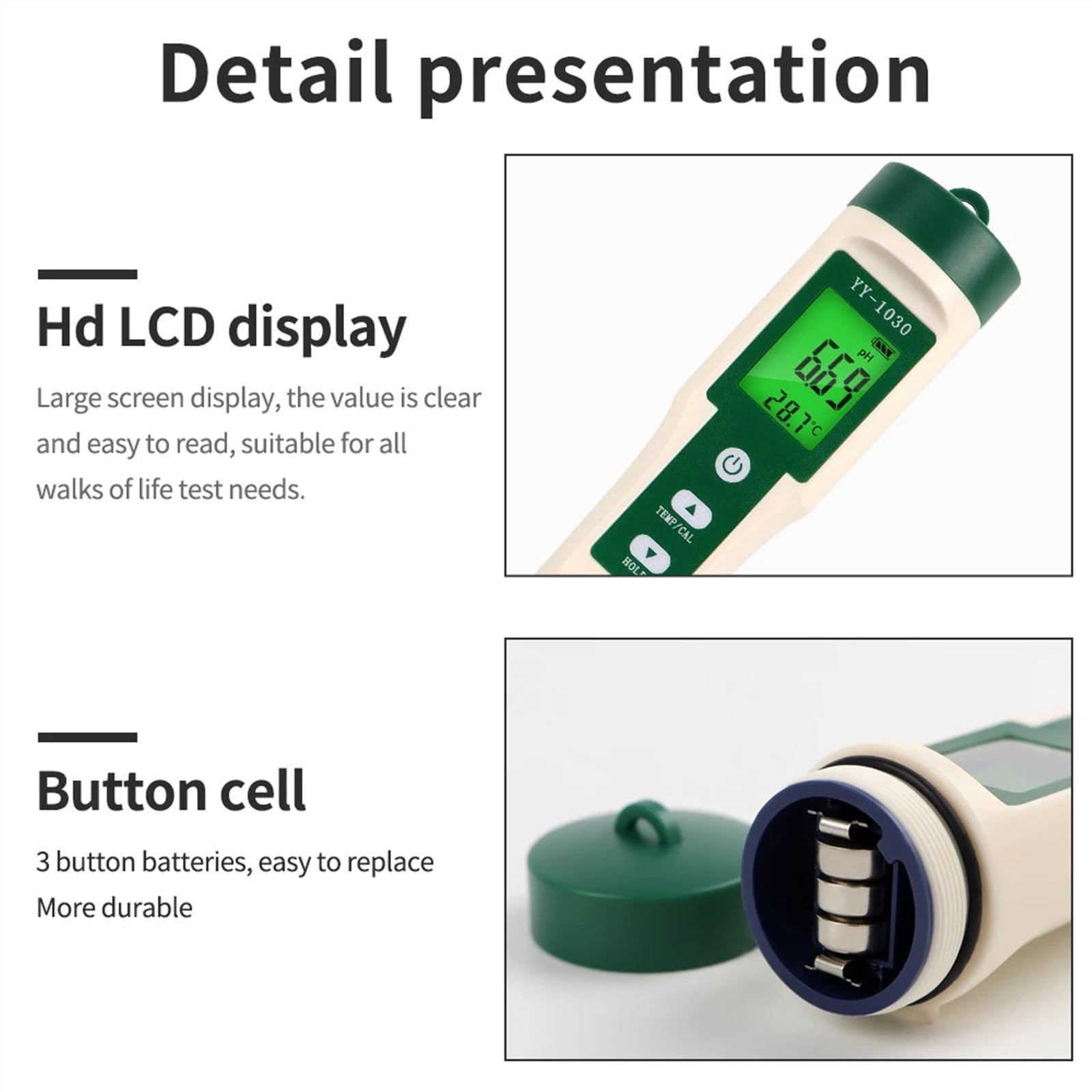 Testeurs de pH YY-1030 Alimentaire PH mètre thermomètre électrode PH Instrument de Mesure for Aquarium testeur de qualité de l'eau Nourriture Viande Fromage Lait Sol