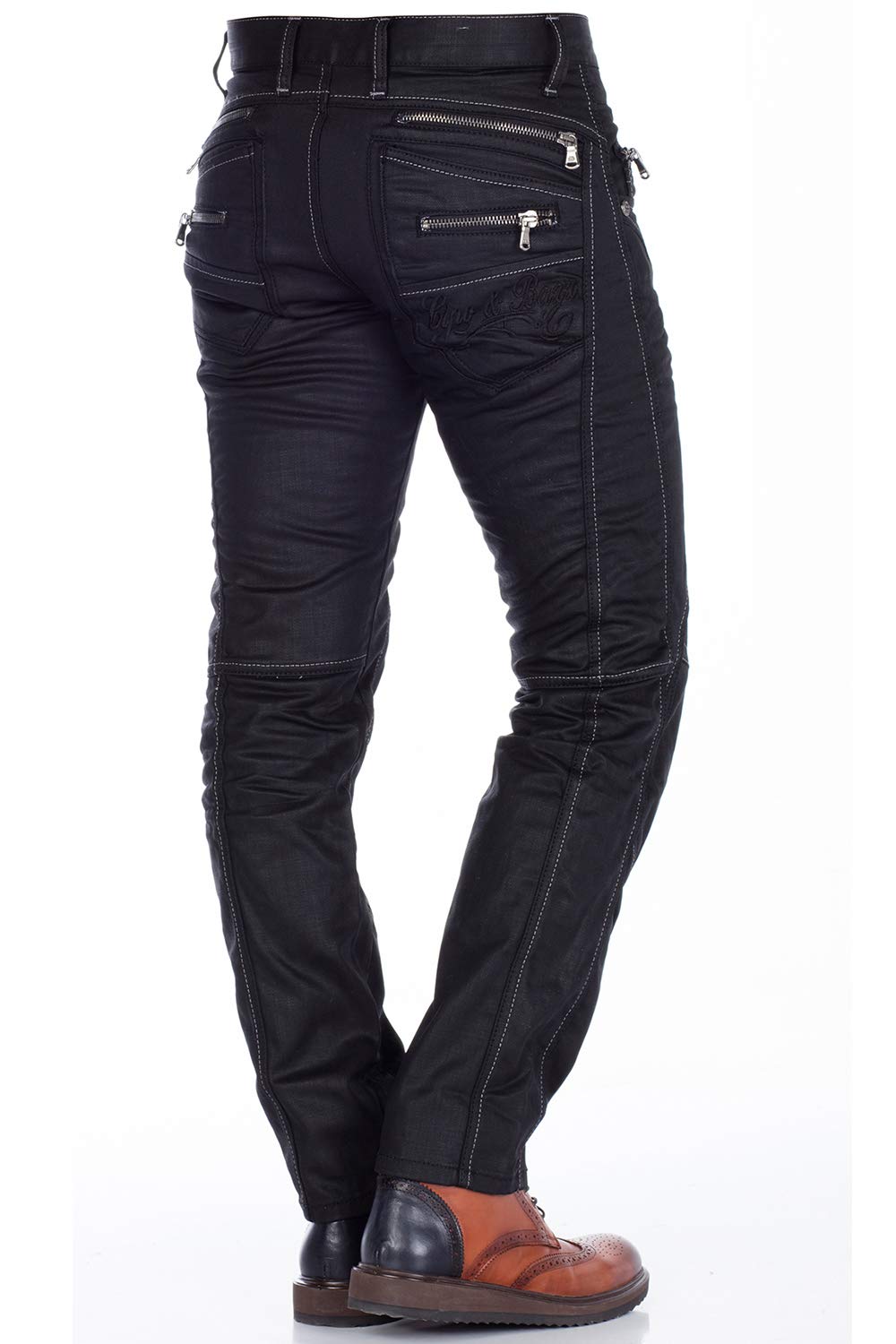 Cipo and Baxx - Pantalones vaqueros para hombre, corte regular, costuras de contraste, color negro Negro
