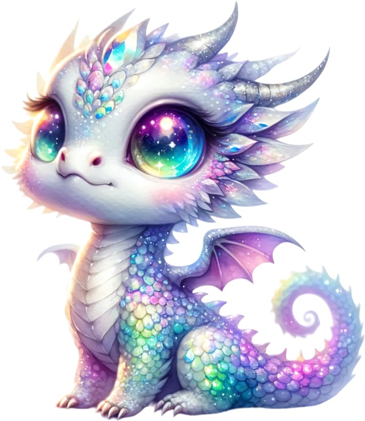 x4 Baby Dragon Vinyl Stickers Cover Marks Non Transparent Waterproof Decals 1@ 20cm Tall Ideal for Toilets or car. 3@ 7cm Tall Ideal for Phone case Cups & Wine Glass (Glitter White)
