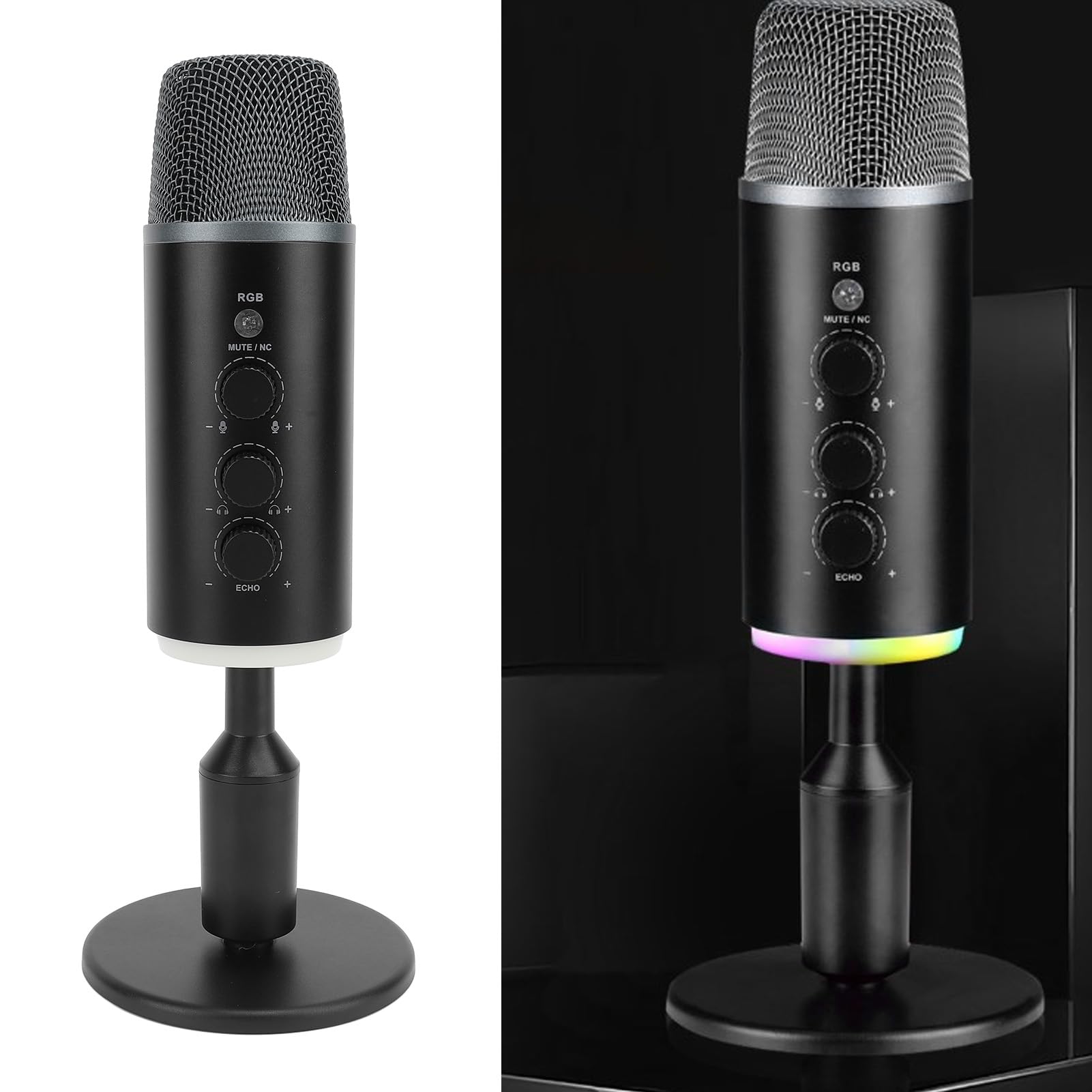 Mikrofon USB, Dźwięk HiFi, Mikrofon do Gier, Pojemnościowy Mikrofon Komputerowy, Komputer PC ze światłem RGB, Regulacja Wzmocnienia Mikrofonu, Mikrofon do Nagrywania na żywo dla