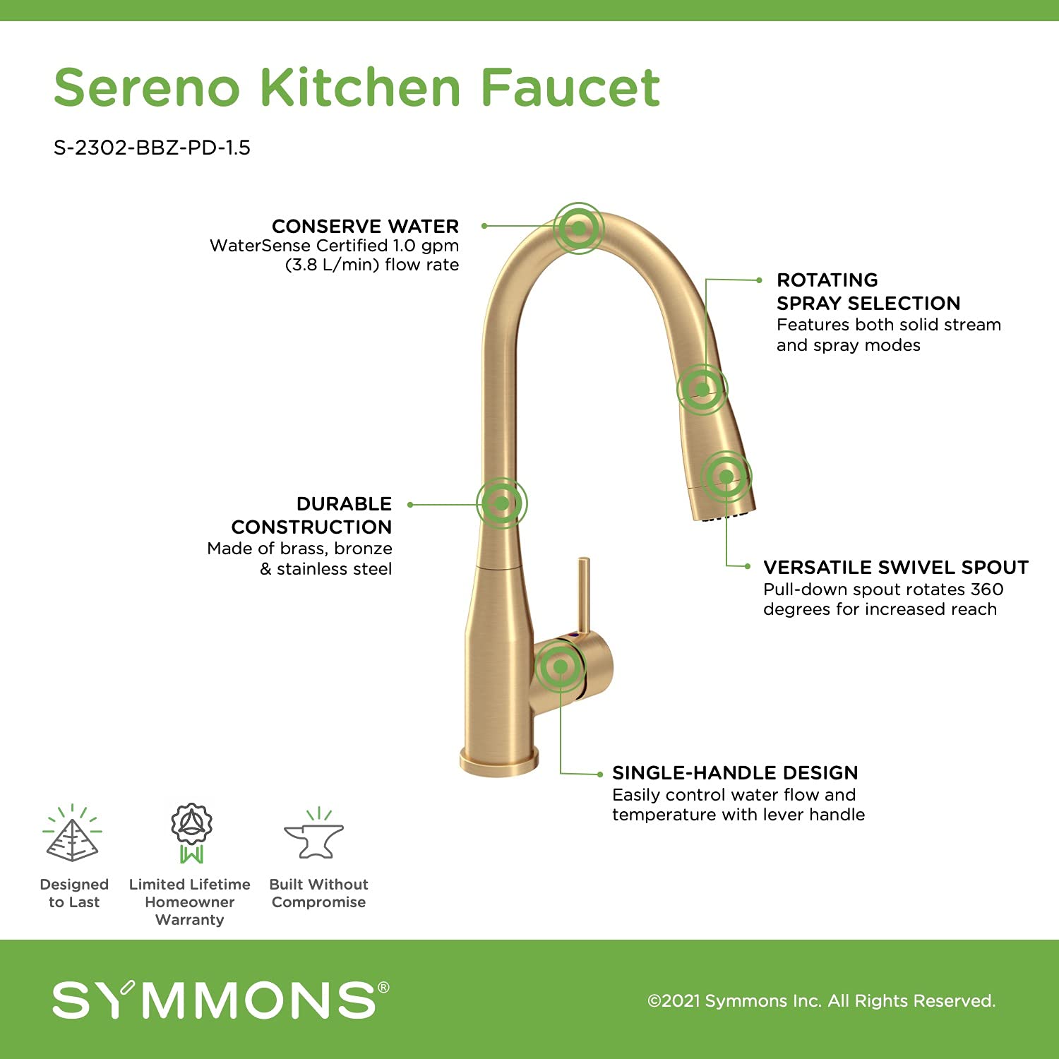Symmons Sereno Single-Handle Pull-Down Sprayer Kitchen Faucet in