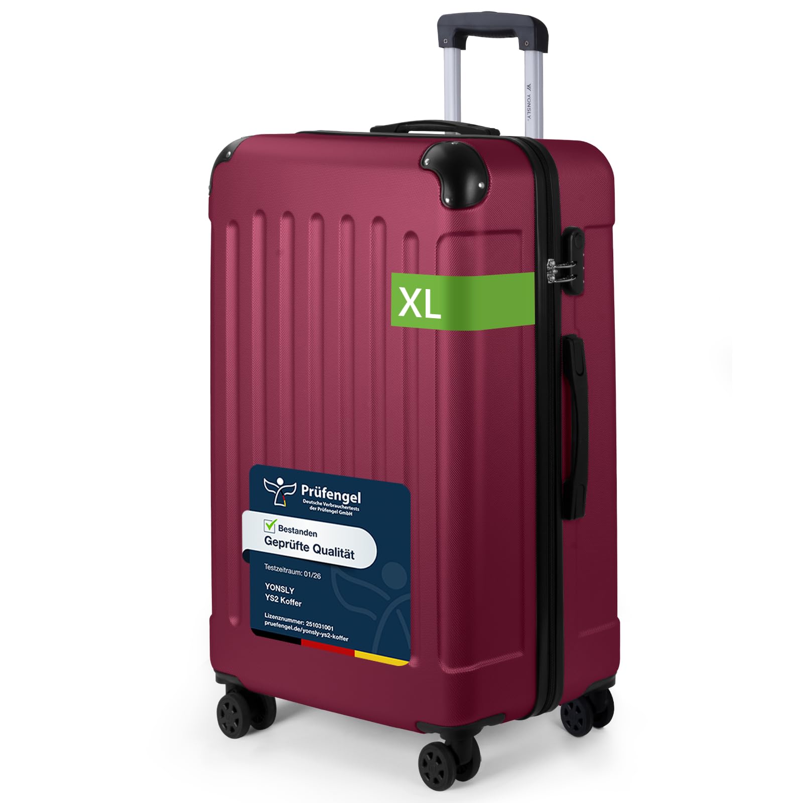 YONSLY Trolley Koffer Set, Reisekoffer, Rollkoffer Handgepäck, Kabinkoffer Suitcase, Gepäckset mit 360° Rollen, Hartschalenreisekoffer, Zahlenschloss, Gummigriff