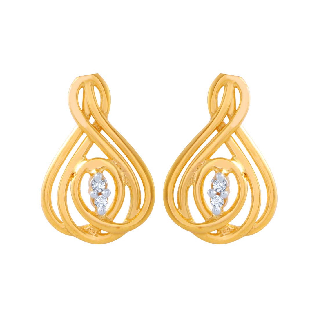 14k (585) Yellow Gold and American Diamond Stud Earrings for Women - 0.993 Grams-image-21
