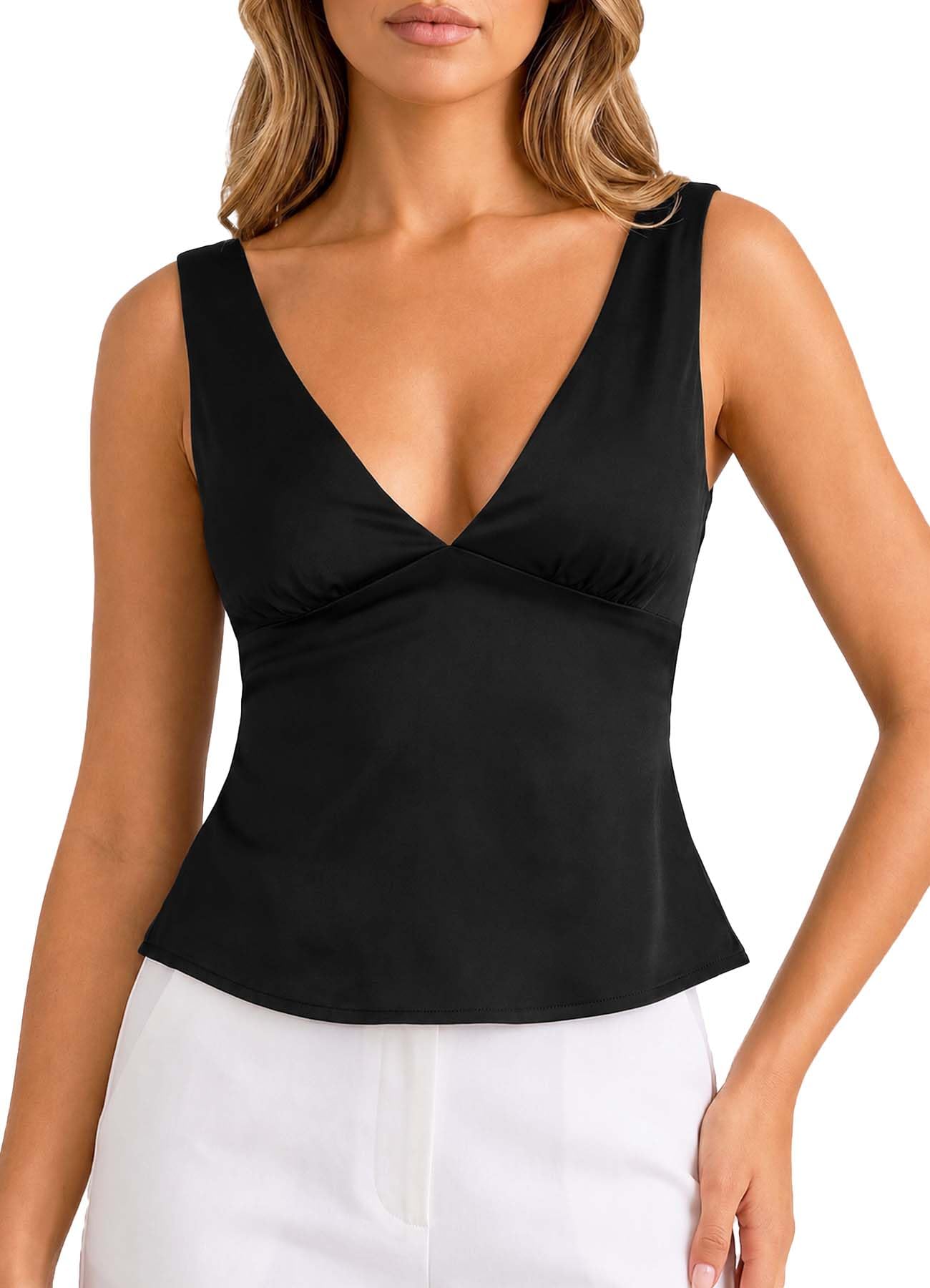 TZLDN Débardeur en soie pour femme | Haut sans manches, coupe cintrée, élégant, fête, loisirs