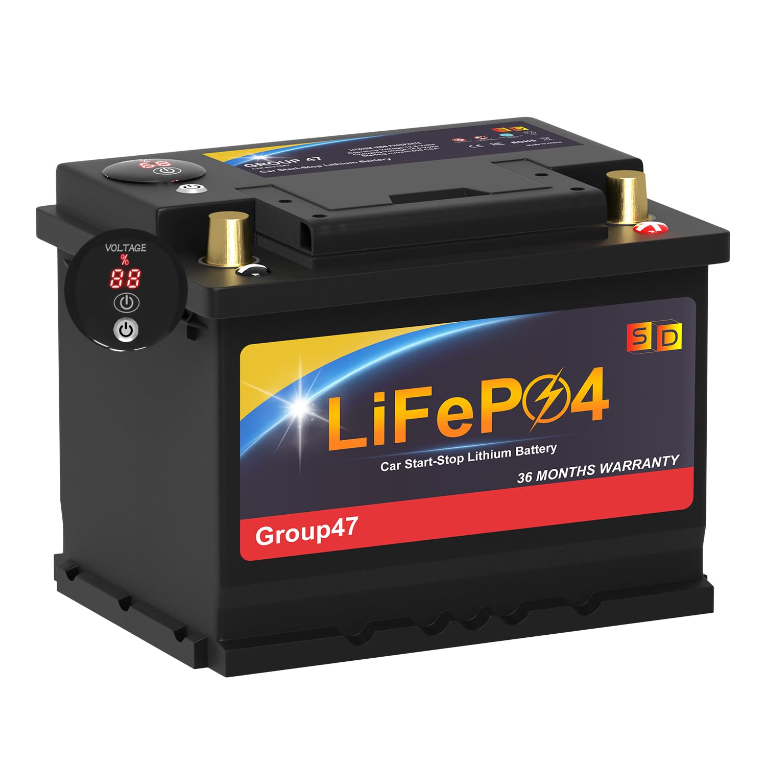 Lithium Car Battery Start and Stop, 12.8V 576WH Group 47 LiFePO4 Automotive Battery For Car, Starter Battery, 36 Months Warranty