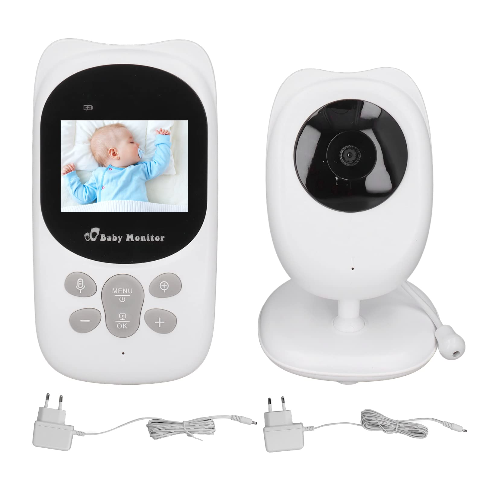 Baby Monitor, Schermo LCD HD da 2,4 Pollici Induzione a Infrarossi Citofono Bidirezionale Baby Camera Monltor, Funzione Musicale Visualizzazione Della Temperatura Ottica Infantile Baby Monitor(UE)