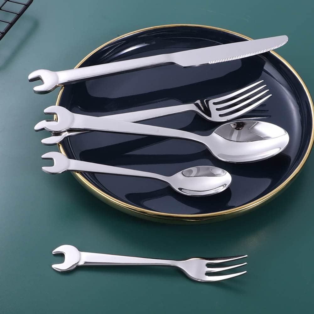 40-Piece Novelty Silverware Set with Wrench Handle,Unique 1810 Stainless Steel Wrench Handle Flatware Set for 8,Silver Forks and Spoons Cutlery Set,Mirror Polished,Dishwasher Safe