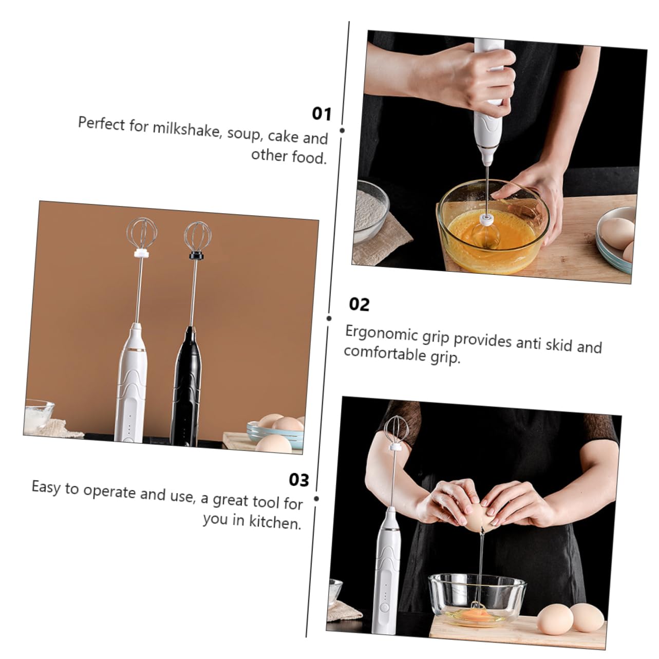 STOBAZA Rechargeable Electric Egg Beater Cordless Hand Mixer Portable Milk Frother 3 Speeds Perfect for Kitchen Supplies Random Color