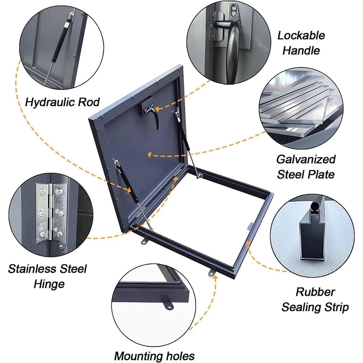 Trampilla de acceso al techo, cubierta de salida de techo de acero galvanizado con amortiguador de gas, manija y pestillo de puerta, cubierta de corte for trampilla de escape de techo(70x70cm)