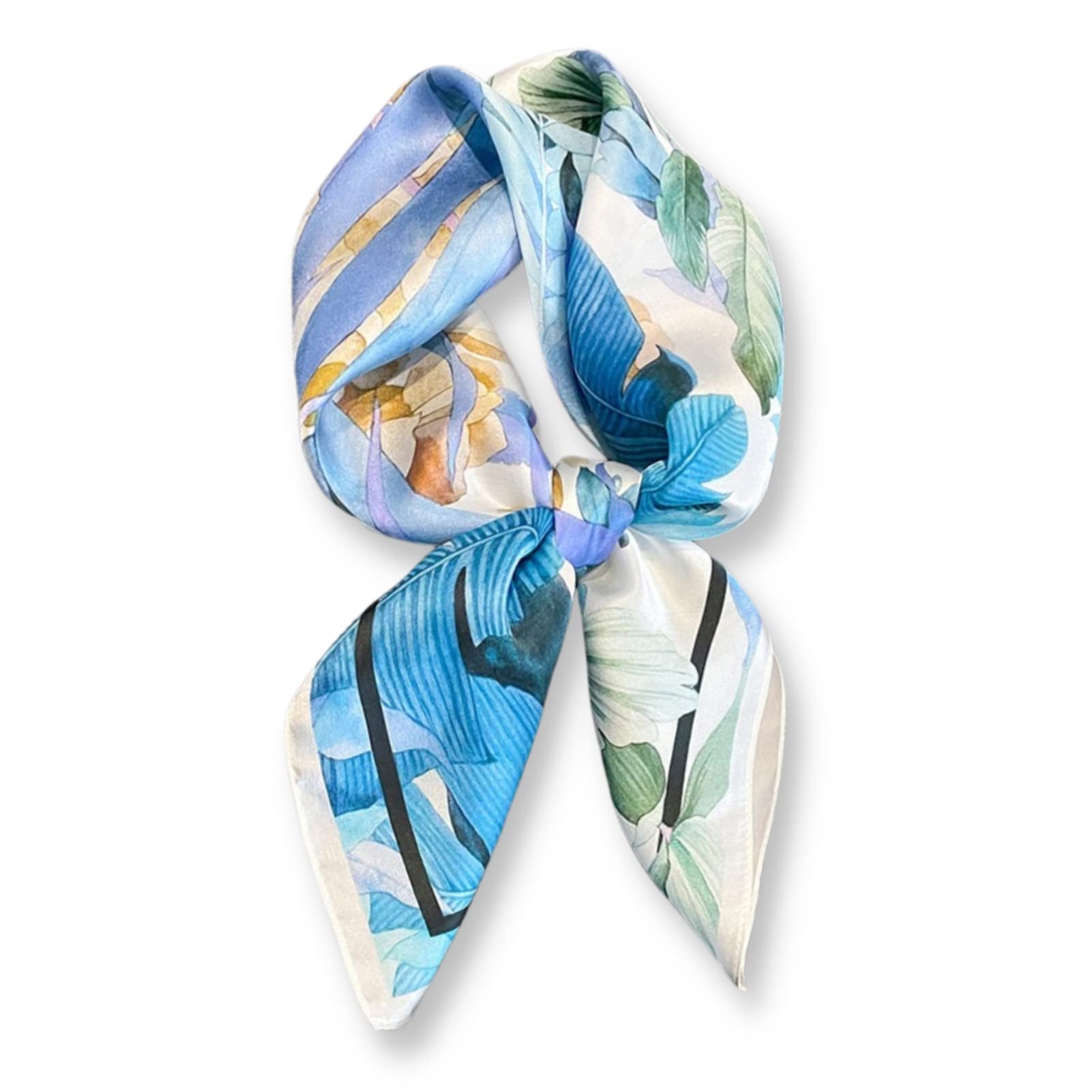 Poeticehome Unisex B2 - Pandora's Blue Botanicals 100% Pure Mulberry Silk Neck Scarf 27"X27" Women Square Neckerchief Headscarf Gift Packed