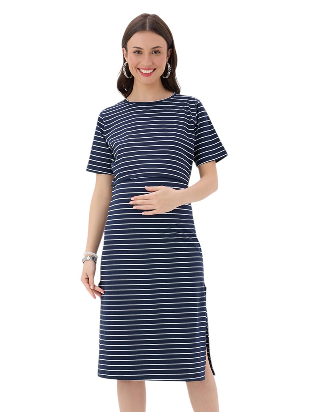 momtobe Women’s Cotton Blend Maternity Dress | Comfortable Calf-Length Dress for Pre & Post Pregnancy-picture-11