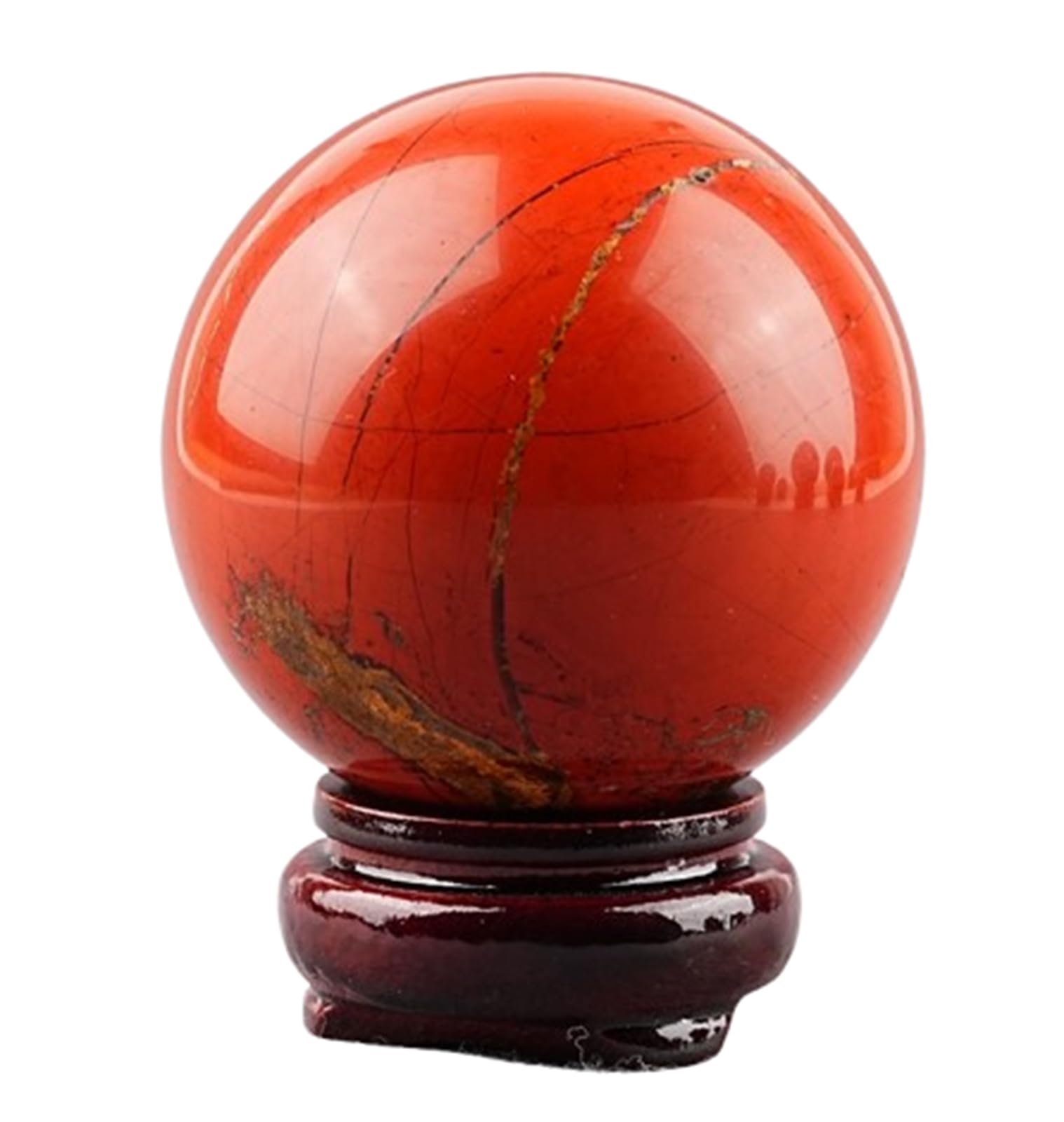 FOPURE Crystal Ball with Stand,Polished Red Jasper Sphere for & Decoration, Stone Sculpture for Feng Shui Home Decor,45mm