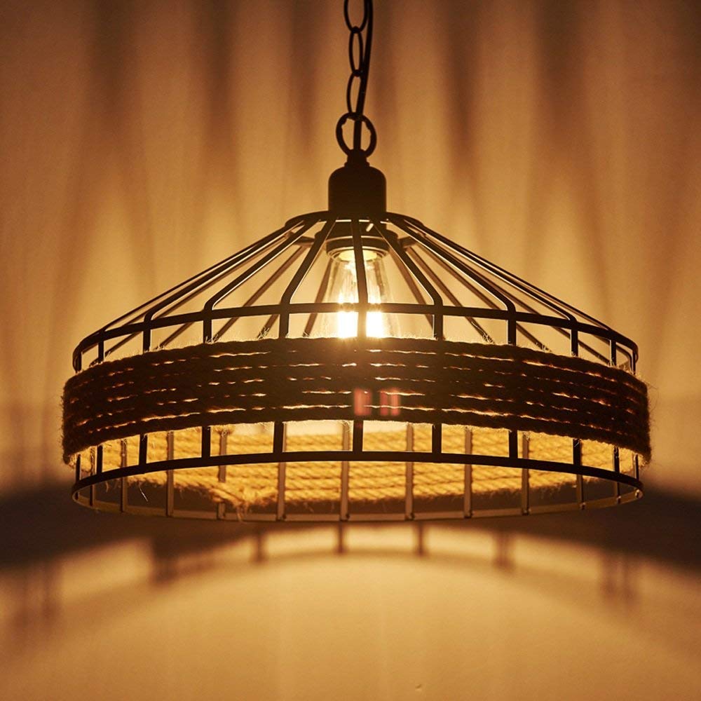 Lustre rétro loft industriel en fer et corde de chanvre E27 - 8