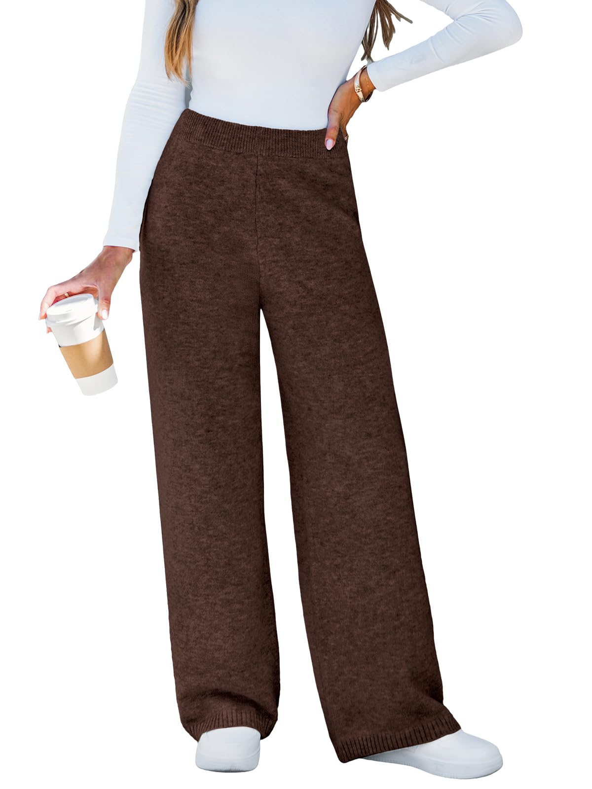 CUPSHE Womens Knit Pants Wide Leg High Waist Casual Lounge Stretch Cozy Trousers Fall Winter