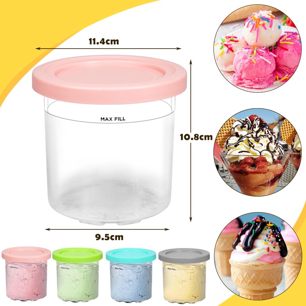 GINOYA Creami Behälter für Ninja NC300EU, 4 Stück Eismaschine Zubehör für Ninja Creami Ice Maker, Eismaschine Becher Kompatibel mit Ninja Eismaschine NC300EU