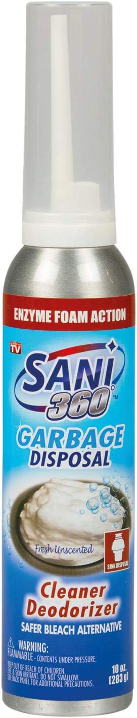 Sani 360 Garbage Disposal Cleaner / Deodorizer Unscented Cleaning Foam Spray Can - 10 Ounce