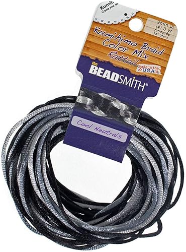 Craft County Kumihimo - Paquete de cordón de satén trenzado de cola de ratón, 4 hebras a 3 yardas cada uno por paquete (12 yardas en total) (neutros