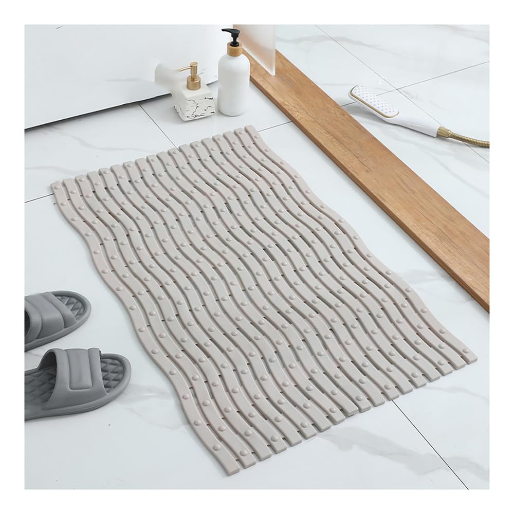 Welle Duschmatte rutschfest mit Abflusslöcher, Anti-Rutsch Badewannenmatte rutschfest Maschinenwaschbar, Antirutschmatte Badewanne, Duschmatte mit Saugnäpfen,Khaki,50x80cm/20x31in