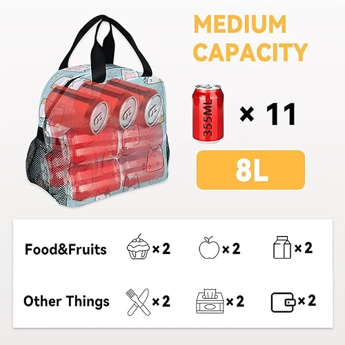 Miniatura 4 de Lonchera para gatos para niños, pequeñas bolsas de almuerzo aisladas, bonita lonchera reutilizable para mujeres, bolsas de almuerzo congelables