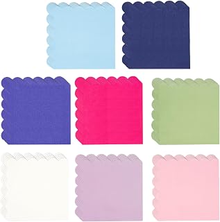 Multicolor Birthday Paper Dessert Napkin,80 Pcs(8colorsX10)Cake Cocktail napkins Scalloped Rainbow Party Serviettes Guest Hand Towels for Birthday,Wedding,Fall,Fiesta,Cocktail Party(6.5x6.5inch)