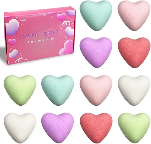 Jofan Paquete de 12 bombas de baño de burbujas de corazón para el día de San Valentín para mujeres, niños, regalos del día de San Valentín