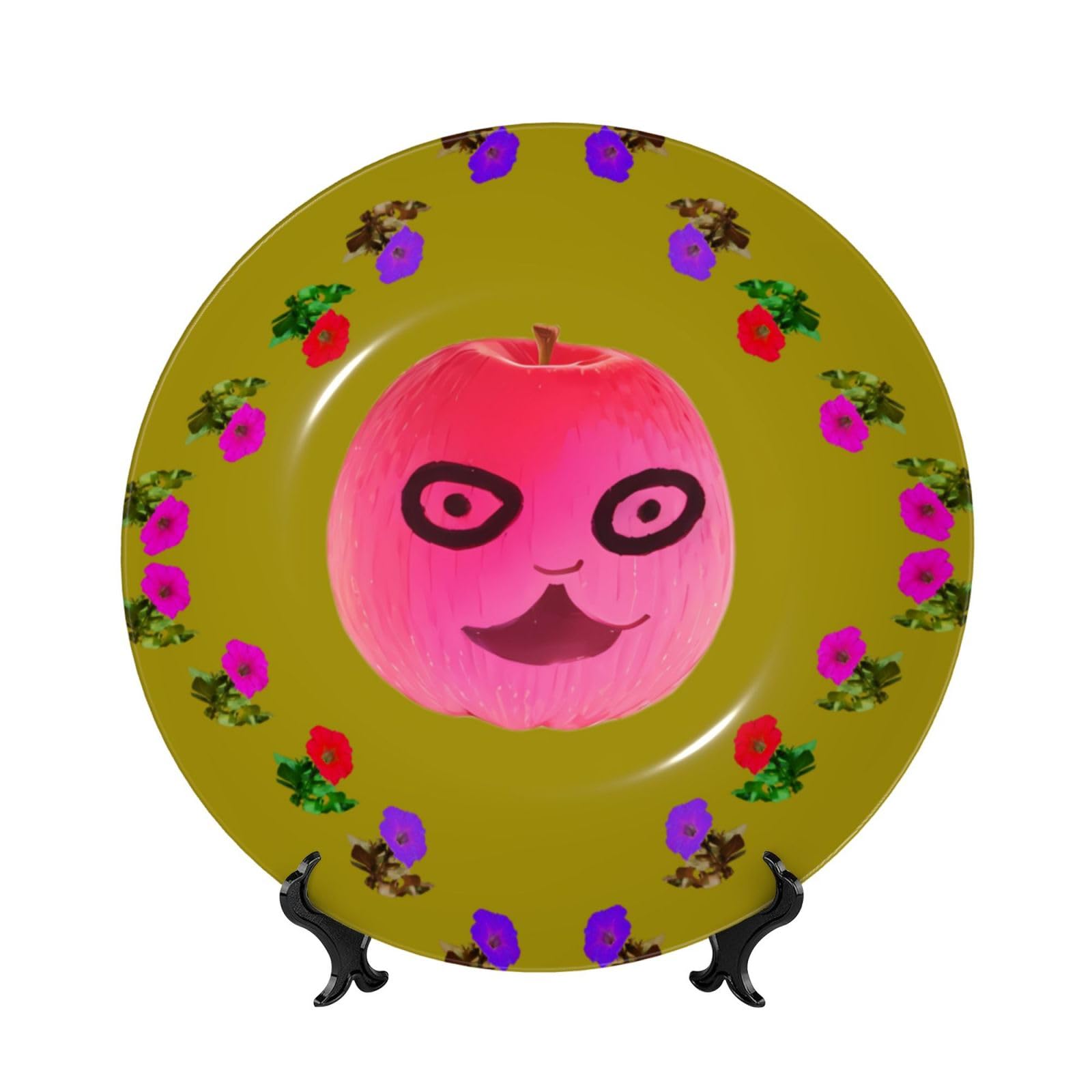 SXZVVBN Funny Face Peach Bone China Decorative Plate Art with Stand Removable Adhesive Hanging for Home Office 7in