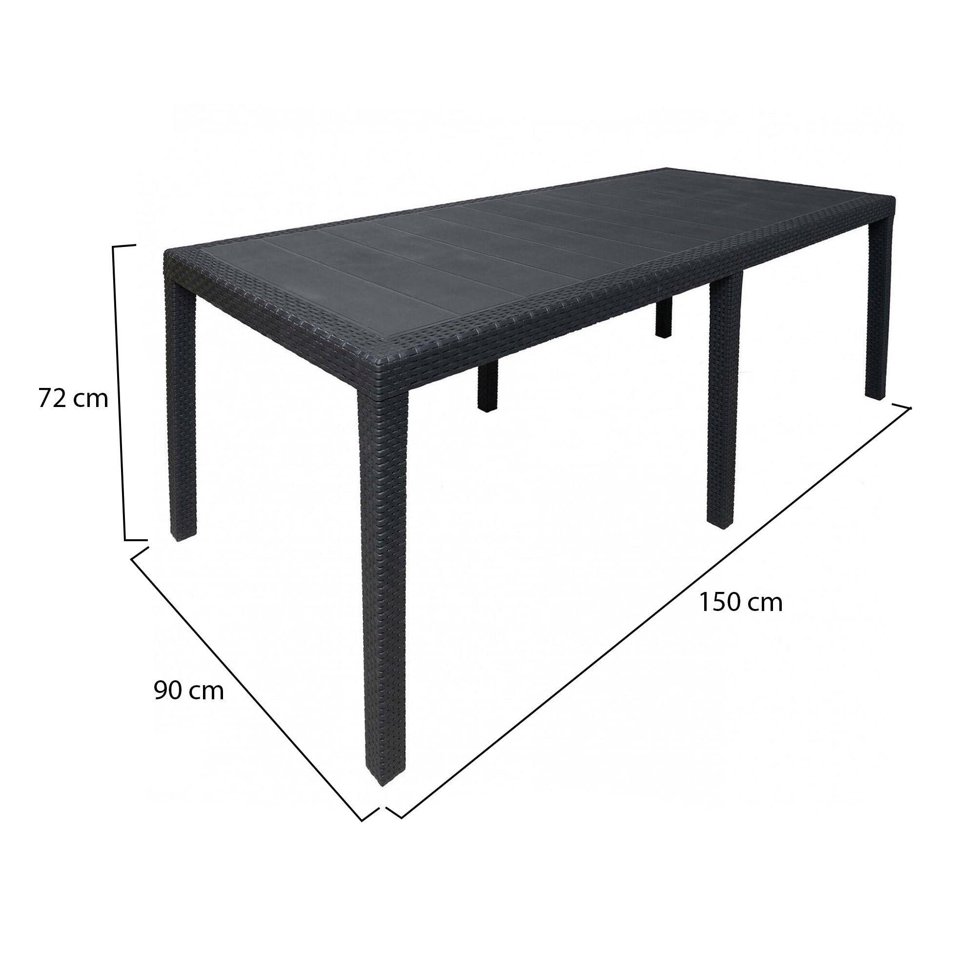 Dmora Aregua - Tavolo da Esterno 10 Posti, Meccanismo Estensione Allunga Centrale: 150x90x72h cm, Nero Antracite
