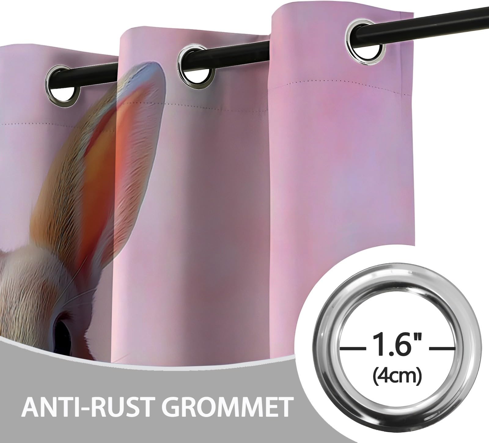 Genérico Rosa Cortinas Opacas térmicas Que bloquean la luz, Muro De Ladrillos con Conejito Y Lazo Cortinas Opacas con Ojales para Dormitorio y Sala de Estar 140 x 260 cm (2 Paneles)