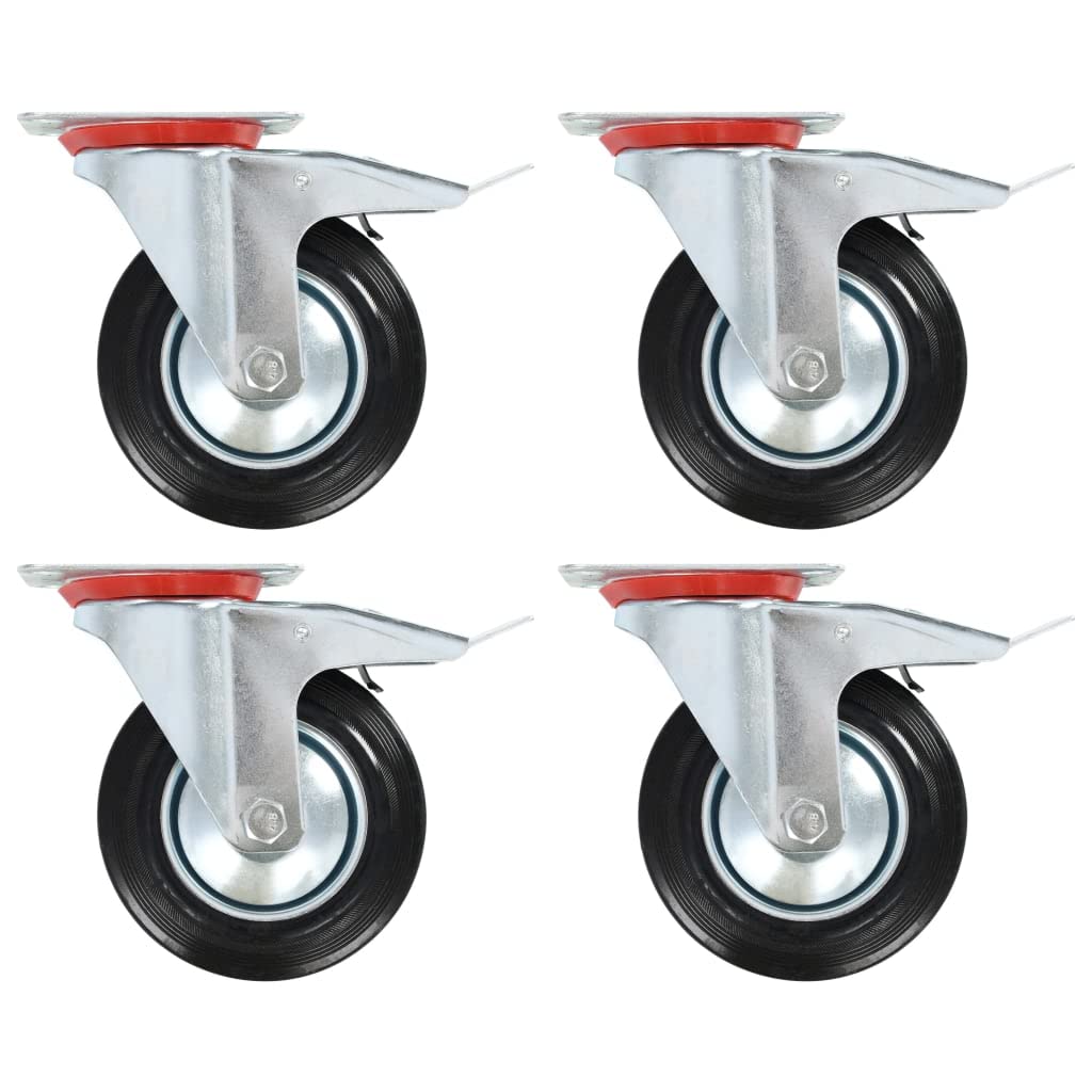 4x Lenkrollen 160 mm mit Doppelbremse, Schwerlastrollen aus Gummi, Transportrollen für Werkbänke und Möbel