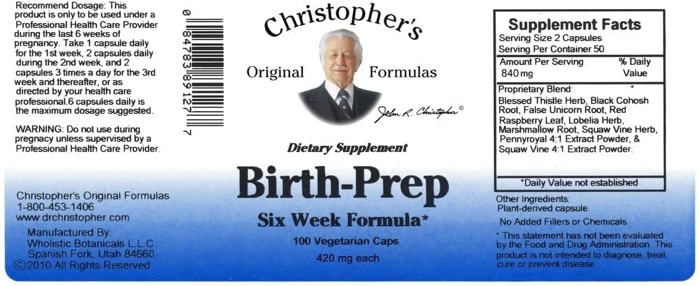 Christopher's Original Formulas Birth-Prep Capsules 100 ct - Herbal Blend for Expectant Mothers - Supports Natural Preparation for Childbirth