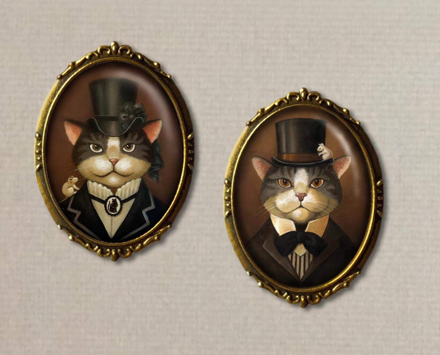 Cat Brooch - Victorian Lady Cat Pin - Gothic - British