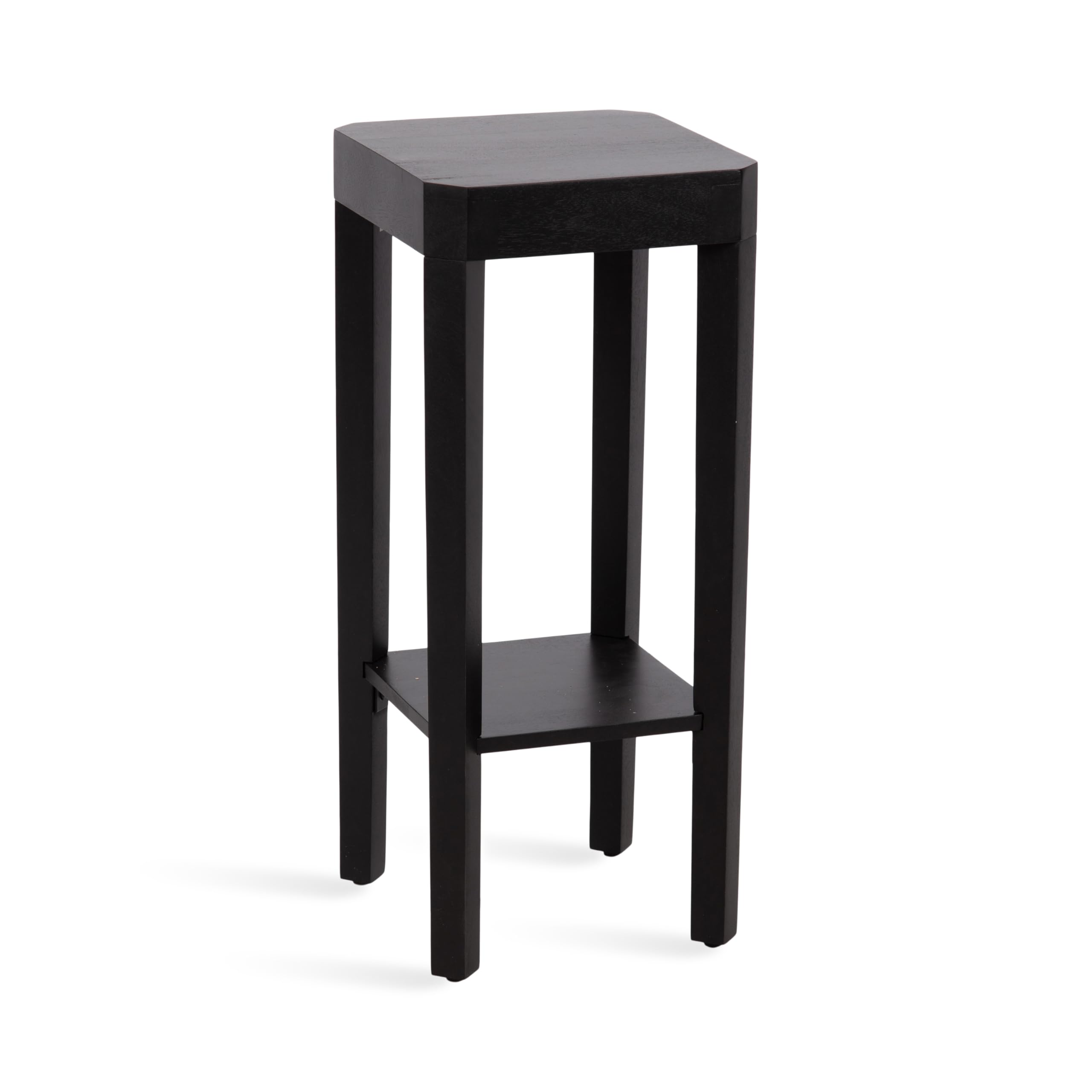 Kate and Laurel Talcott Modern Square Wood Drink Table, 12 x 12 x 28, Black, Transitional Decorative Two-Tier Pedestal Table for Use as Plant Stand