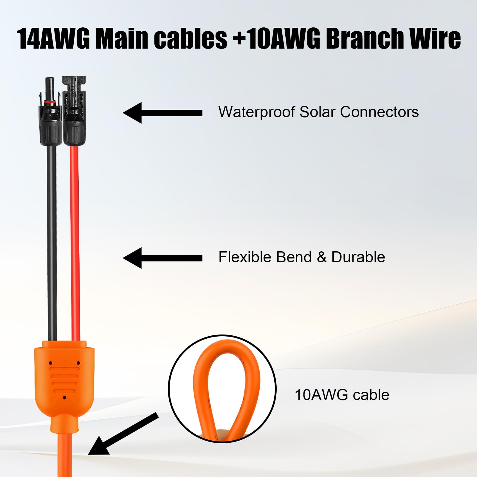 Kabel przedłużający solarny 14 Gauge 30 FT, 10 AWG, kabel panelu słonecznego ze złączami żeńskimi i męskimi, 14AWG, czerwone i czarne główne przewody solarne, wytrzymały kabel zasilający do kampera