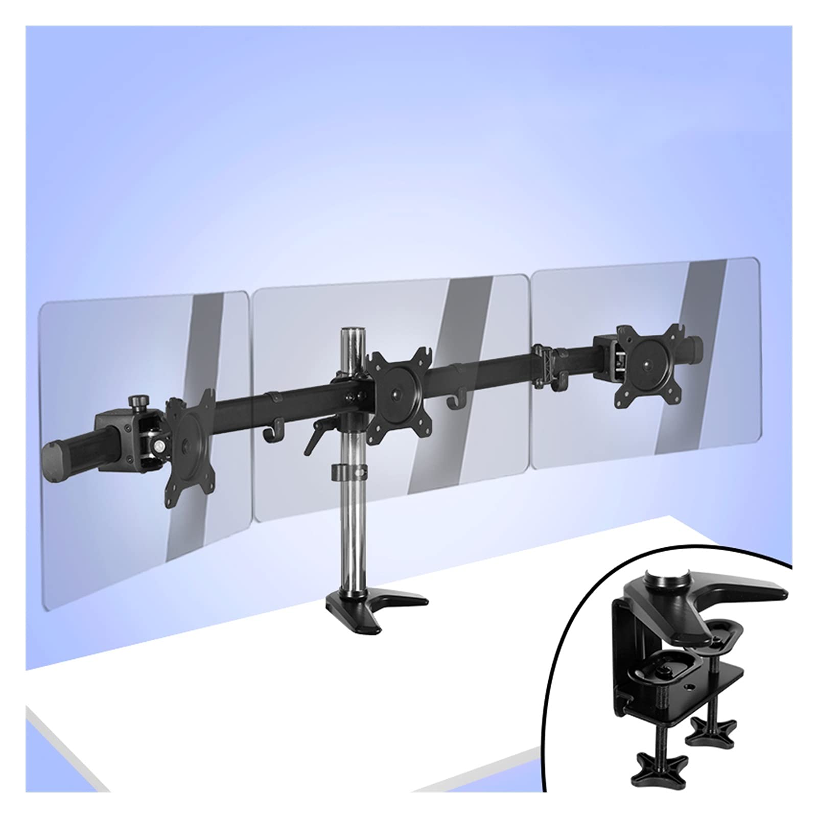 SaryEdge Monitor Desk Mount Triple Monitor Stand 17"-27" Three LCD Screens Monitor Desk Mount, Height/Tilt/Rotation Adjustable, Each Arm Holds Up to 17.6 Lbs C,B