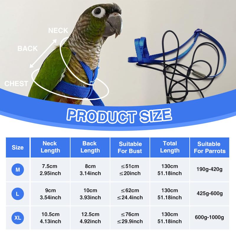 2 pcs Pet Parrot Bird Harness and Leash, Adjustable Training Design Anti-Bite - Image 3